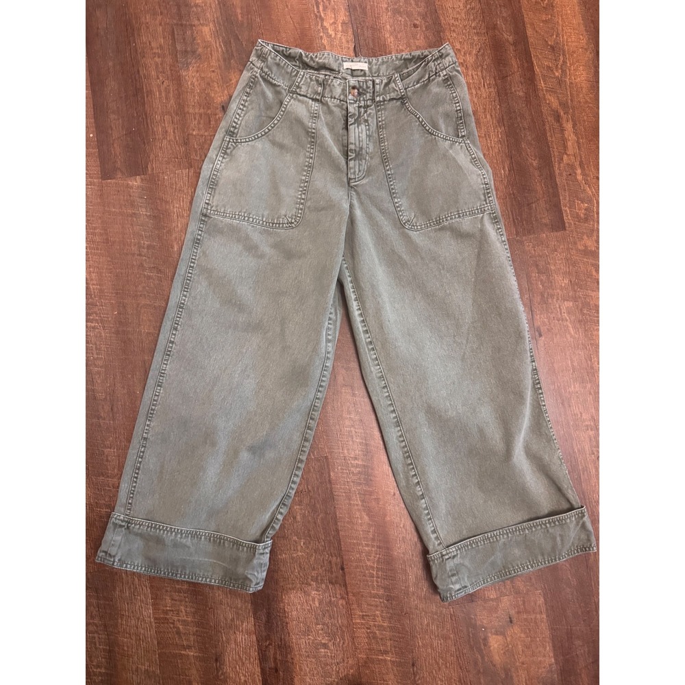 Anthropologie Flint & Moss Size 10 Olive Green Wide Leg Utility Pants